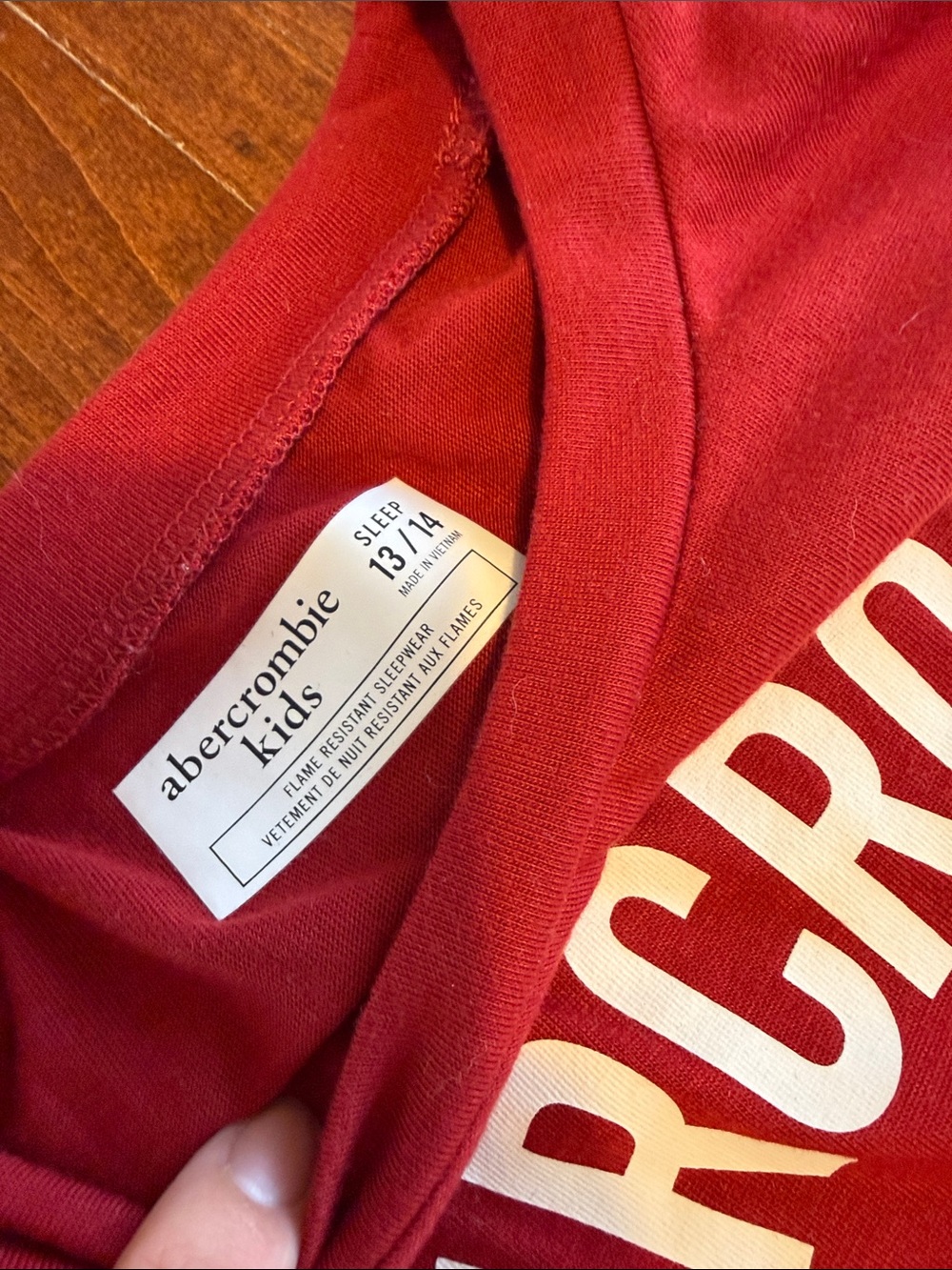 abercrombie kids Red Long Sleeve Logo Top with Plaid Pajama Pants - Picture 4 of 4